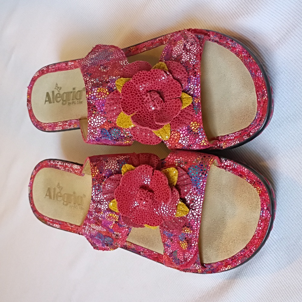 Alegria Pink Floral Embellished Womens Sandals